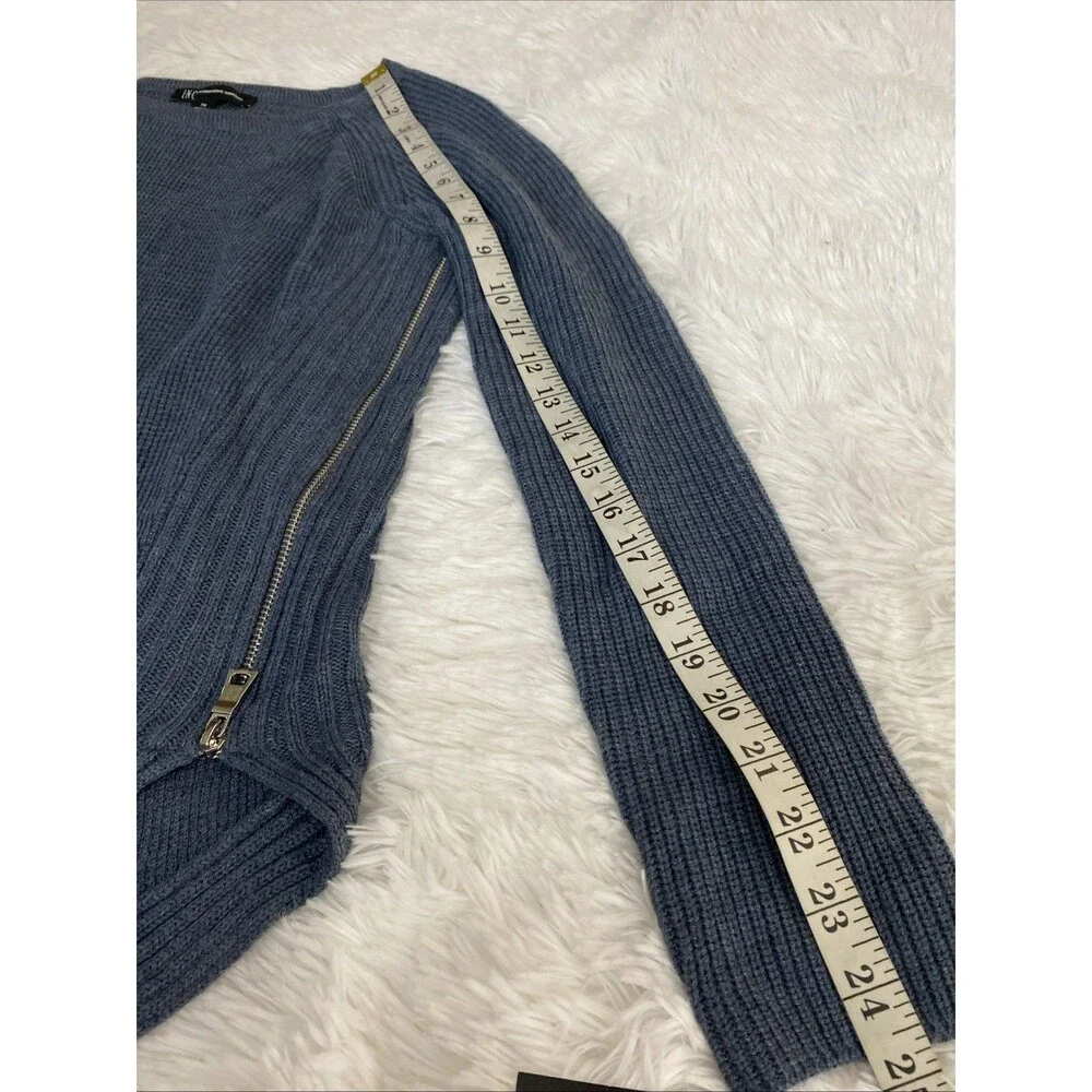 INC Sweater Gray Blue Long Sleeve Size Petite PS Sweatshirt Wool Blend Zipper